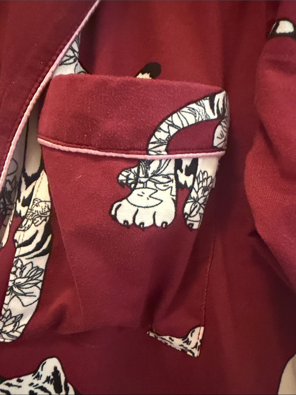 Women’s tall Burgundy Tiger Print Pajama Set - Picture 3 of 6